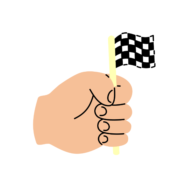 Hand schwenkt eine Zielflagge